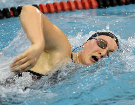 Jackson's Jenny Powell swims a leg of the 900yard freestyle relay in the