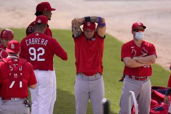 Yadier Molina takes the field at Spring Training